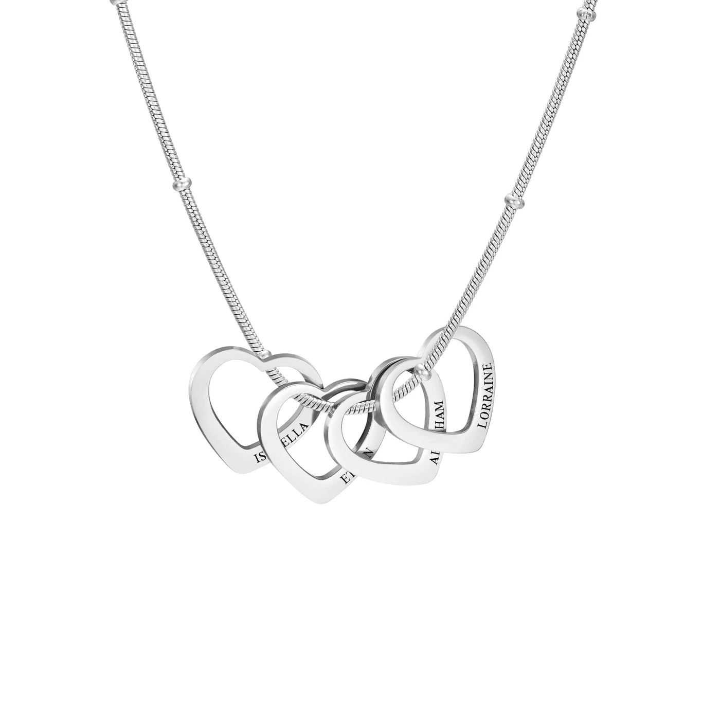 Lemegeton Customize Name Love Necklace 1-4 Heart Pendant Personalized Engraved Name Stainless Steel Jewelry Couple Family Gifts