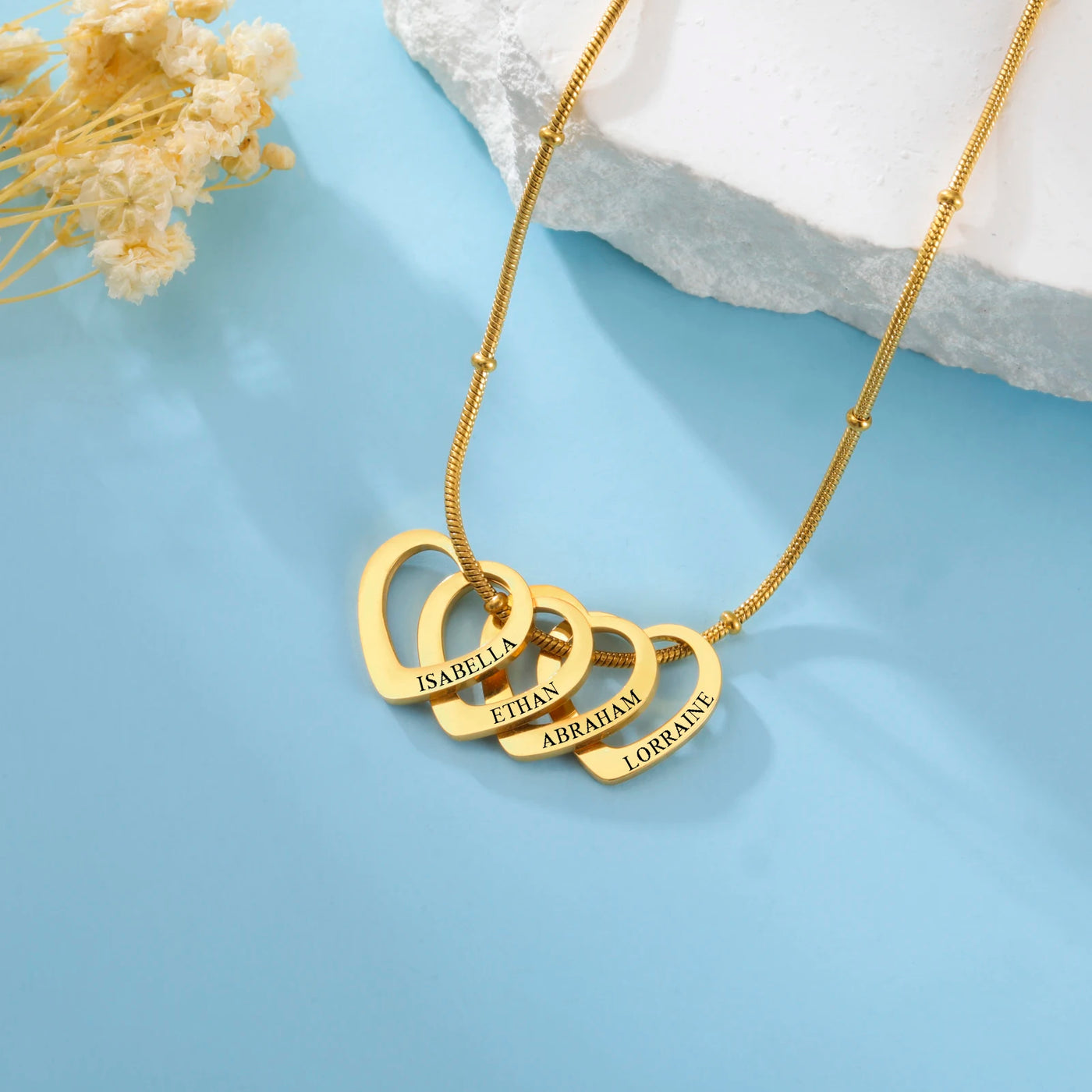 Lemegeton Customize Name Love Necklace 1-4 Heart Pendant Personalized Engraved Name Stainless Steel Jewelry Couple Family Gifts