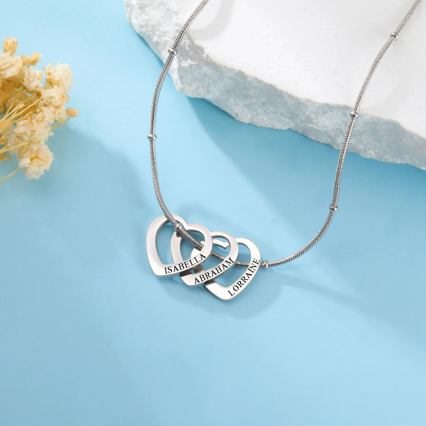 Lemegeton Customize Name Love Necklace 1-4 Heart Pendant Personalized Engraved Name Stainless Steel Jewelry Couple Family Gifts