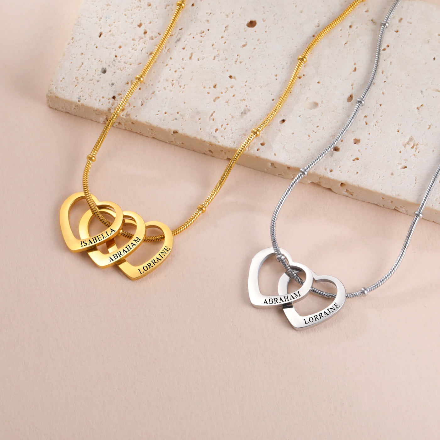 Lemegeton Customize Name Love Necklace 1-4 Heart Pendant Personalized Engraved Name Stainless Steel Jewelry Couple Family Gifts