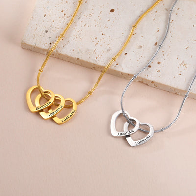 Lemegeton Customize Name Love Necklace 1-4 Heart Pendant Personalized Engraved Name Stainless Steel Jewelry Couple Family Gifts